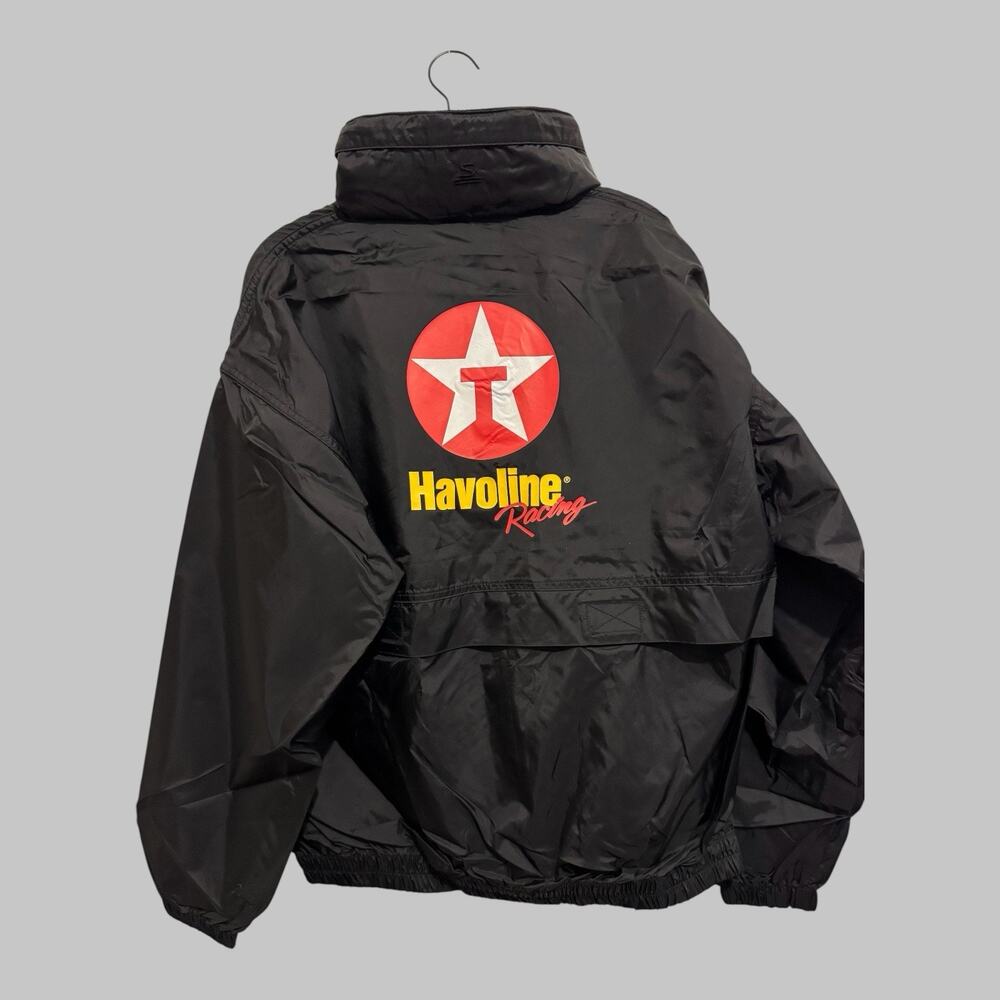 Vintage 90s Mens Swingster Texas Havoline Racing Jacket Hooded Black WBK Size L